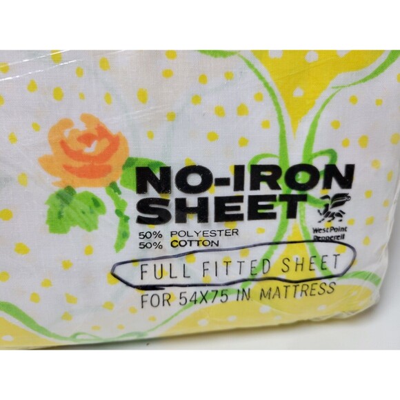 Vintage NIP Lady Pepperell Muslin Full Fitted Sheet Green Yellow Ribbon Floral - Picture 3 of 5